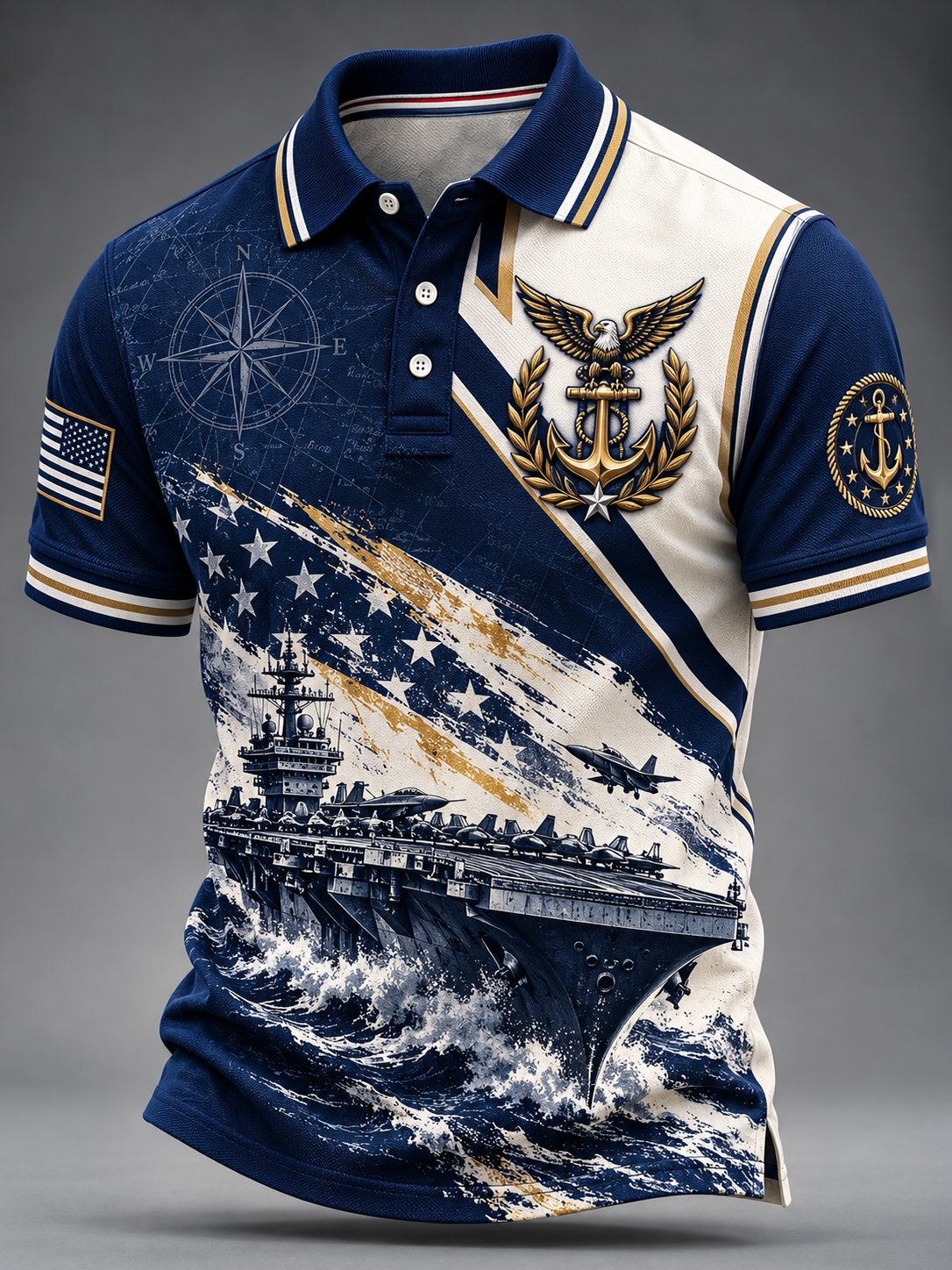 Men's Retro US Navy Veteran Art Print Polo Shirt