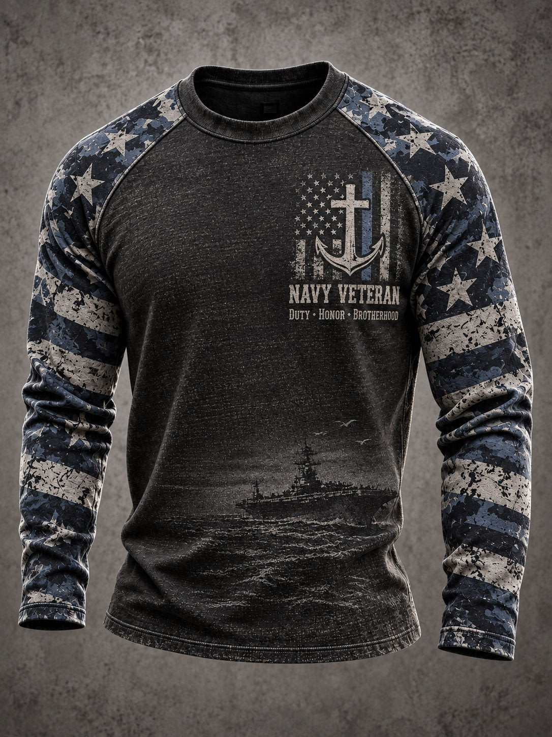 Men's Navy Veteran Print Casual Top