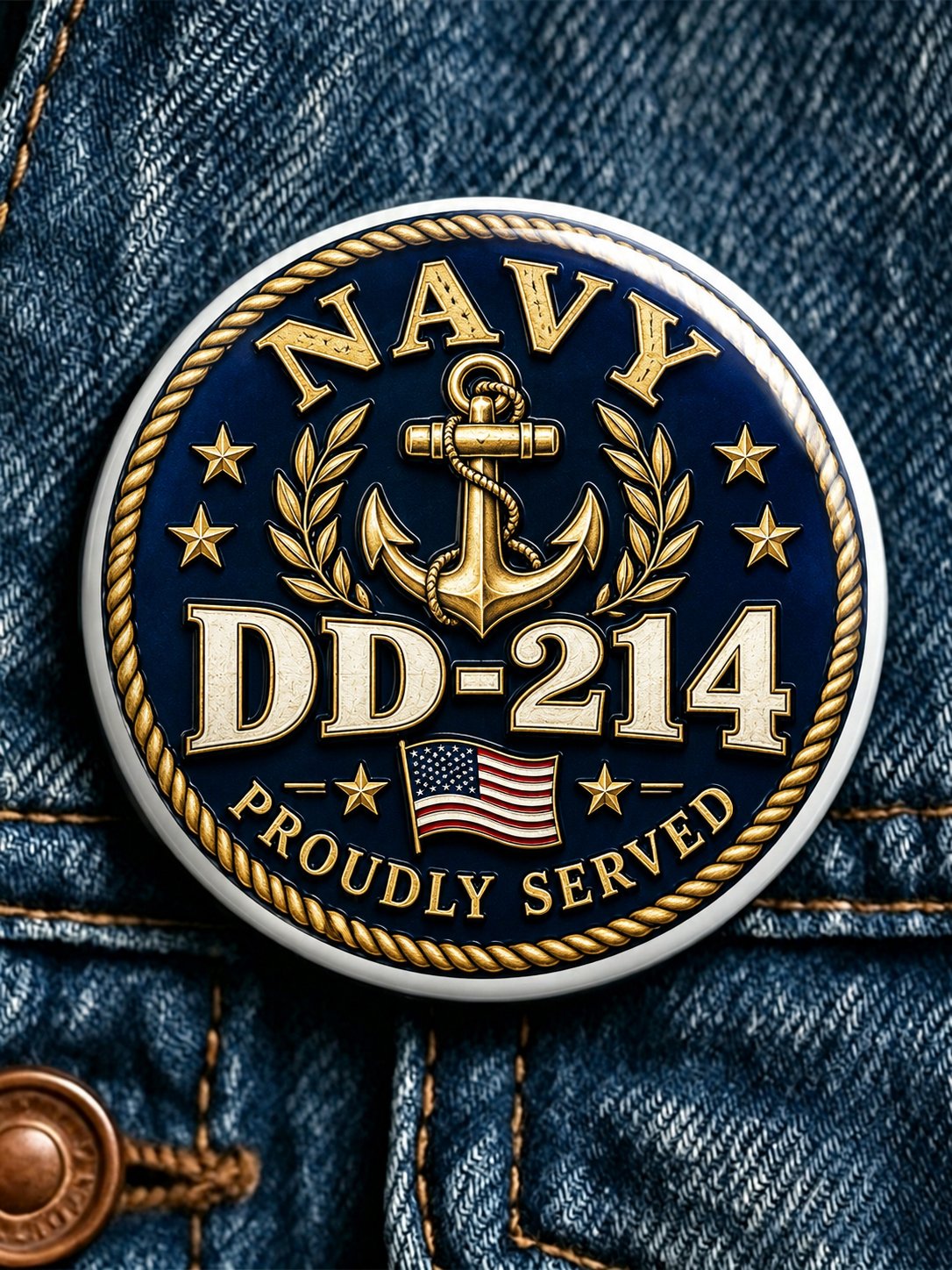 Unisex Vintage Navy Veteran Art Printed Badge
