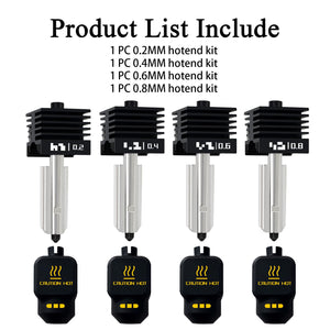 4 Pack P2S 0.2MM 0.4MM 0.6MM 0.8MM Hotend for Bambu P2S/H2S/H2D/H2C/A1/A1 Mini Combo Print Head Hot End Kit Extruder Removable Hardened Steel Nozzle Silicone Cover for Bambu Lab 3D Printer