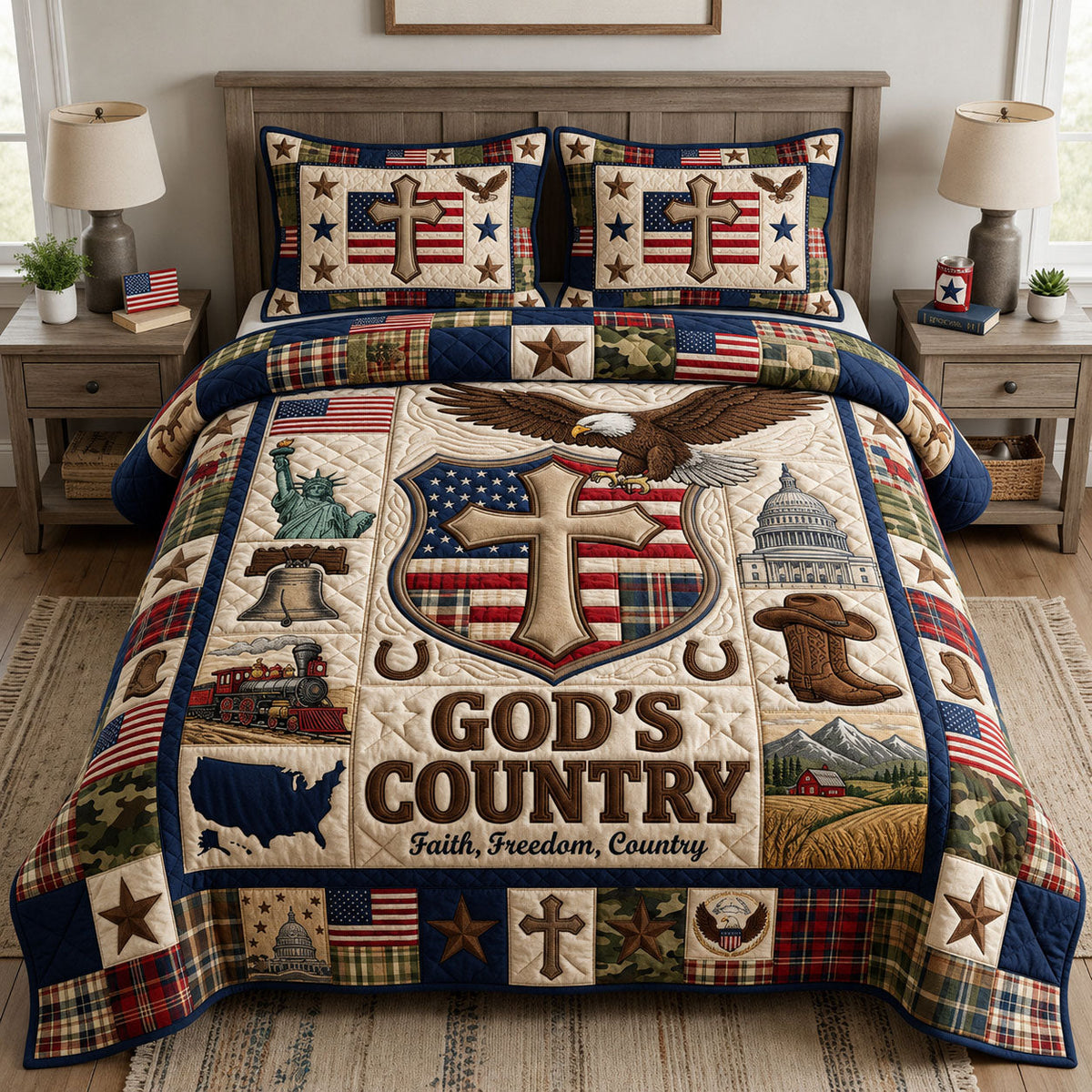 God Country 3-Piece Quilted Bedding Set GFTOPND1018