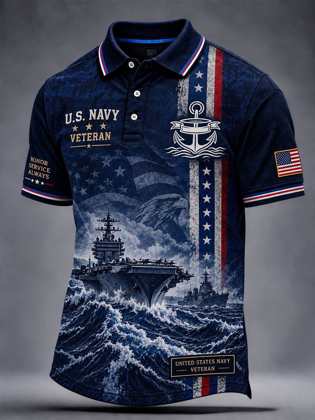 Men's Retro Veteran Art Print Polo Shirt