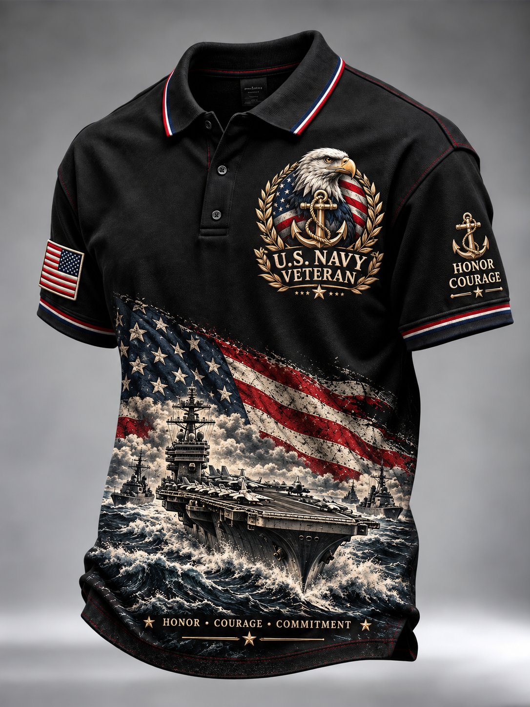 Men's Retro US Navy Veteran Art Print Polo Shirt
