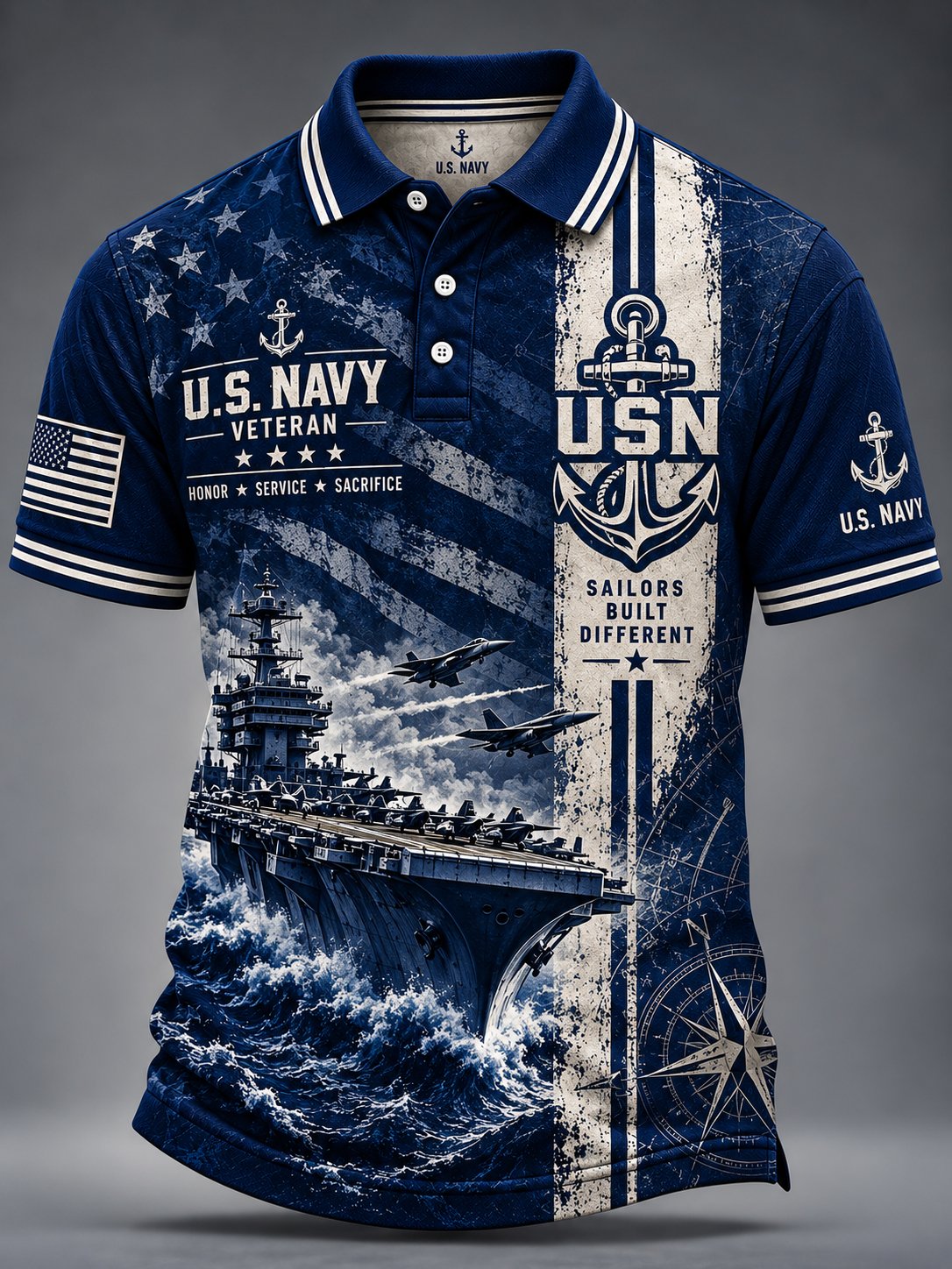 Men's Retro US Navy Veteran Art Print Polo Shirt