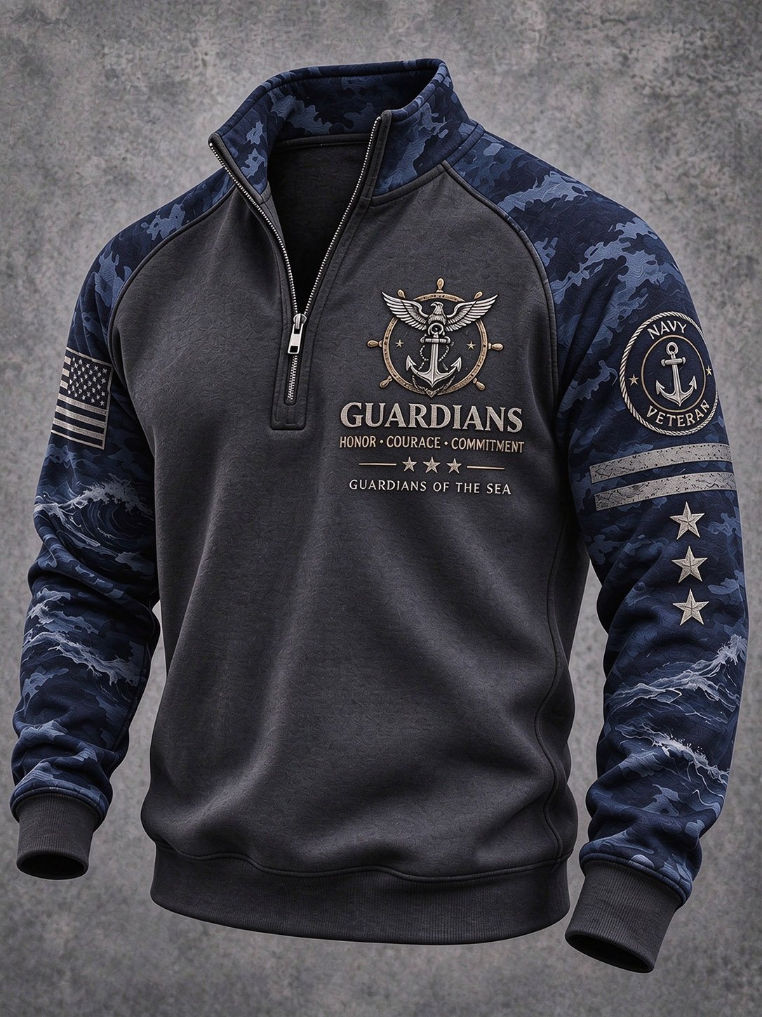 Men's Navy Veteran Print Casual Sweatshirt