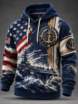 Men's Retro US Navy Art Printed Hoodie