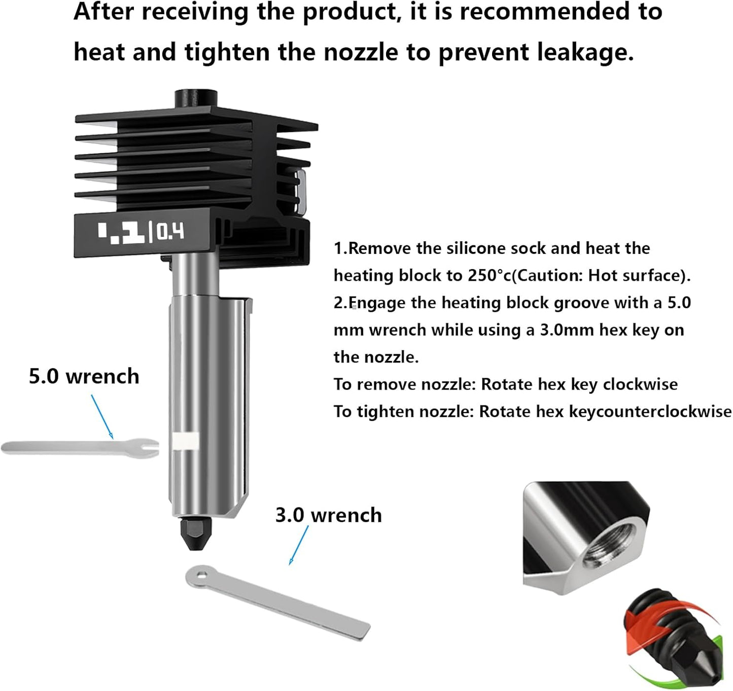 Upgrade 0.4mm P2S/H2S Hotend Kit, 3D Printer Print Head Hot End Heating Block Kit with 0.4mm Removable Hardened Steel Nozzle for Bambu Lab H2D, H2C, A1/A1 Mini