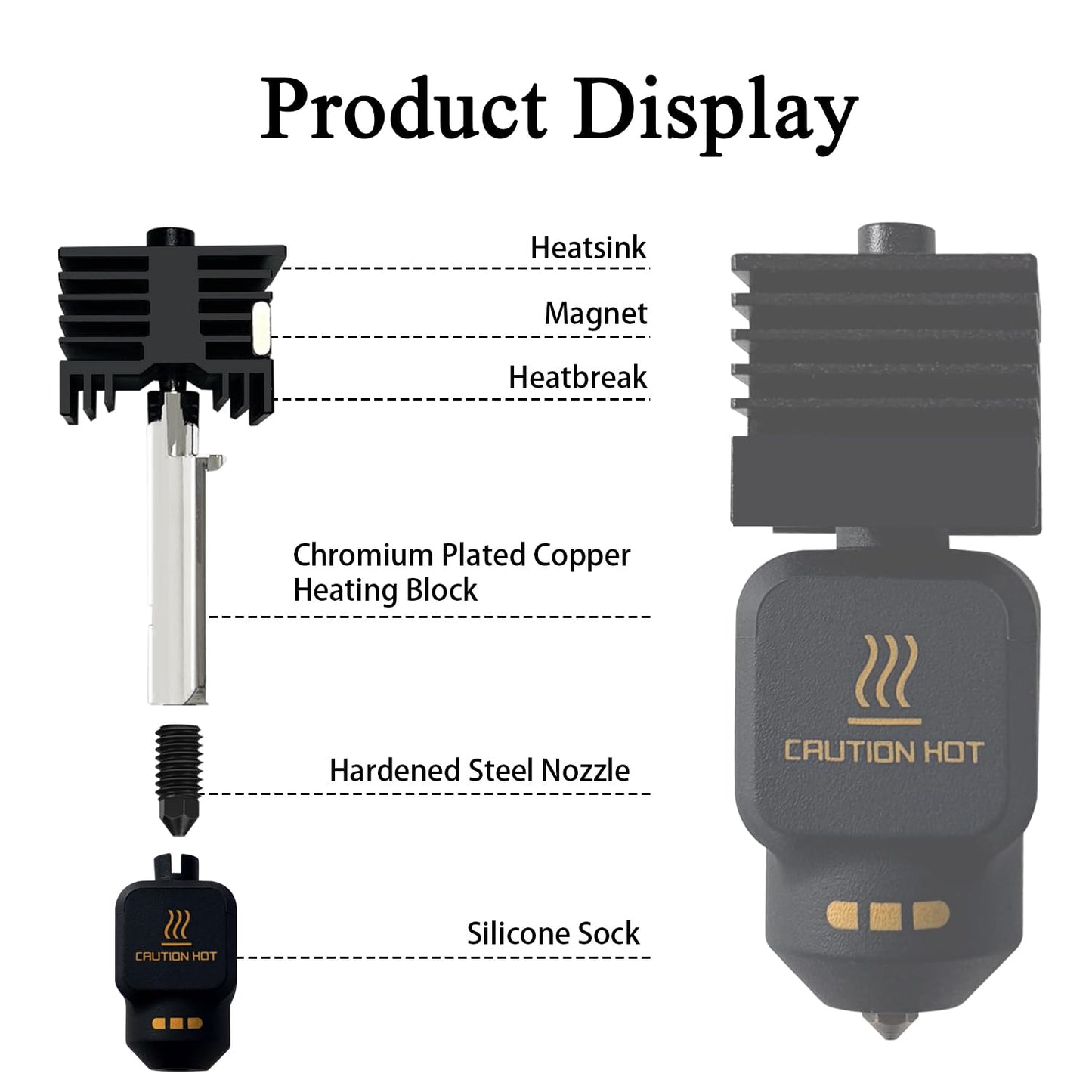 4 Pack P2S 0.2MM 0.4MM 0.6MM 0.8MM Hotend for Bambu P2S/H2S/H2D/H2C/A1/A1 Mini Combo Print Head Hot End Kit Extruder Removable Hardened Steel Nozzle Silicone Cover for Bambu Lab 3D Printer