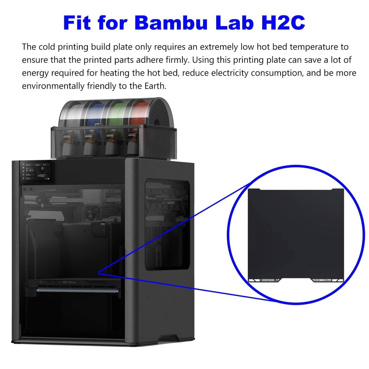 for H2C Cold Build Plate No Heating No Glue Double Sided PEI Textured Cool Printing Bed Sheet 335x346.5mm 3D Printer Flexible Removable Spring Steel Heated Platform Mat for Bambu Lab H2C