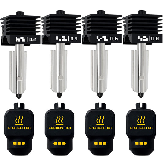 4 Pack P2S 0.2MM 0.4MM 0.6MM 0.8MM Hotend for Bambu P2S/H2S/H2D/H2C/A1/A1 Mini Combo Print Head Hot End Kit Extruder Removable Hardened Steel Nozzle Silicone Cover for Bambu Lab 3D Printer