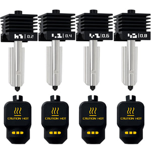 4 Pack P2S 0.2MM 0.4MM 0.6MM 0.8MM Hotend for Bambu P2S/H2S/H2D/H2C/A1/A1 Mini Combo Print Head Hot End Kit Extruder Removable Hardened Steel Nozzle Silicone Cover for Bambu Lab 3D Printer