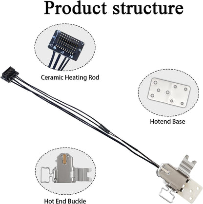 P2S Heating Assembly Kit Ceramic Zirconia Heat Insulation Block Heating Component with Heater Cartridge and Thermistor Temperature Sensor Heat-Insulating Base Clip for Bambu Lab 3D Printer