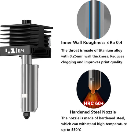 Upgrade 0.4mm P2S/H2S Hotend Kit, 3D Printer Print Head Hot End Heating Block Kit with 0.4mm Removable Hardened Steel Nozzle for Bambu Lab H2D, H2C, A1/A1 Mini