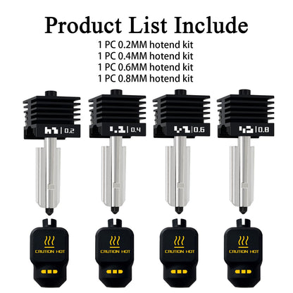 4 Pack P2S 0.2MM 0.4MM 0.6MM 0.8MM Hotend for Bambu P2S/H2S/H2D/H2C/A1/A1 Mini Combo Print Head Hot End Kit Extruder Removable Hardened Steel Nozzle Silicone Cover for Bambu Lab 3D Printer