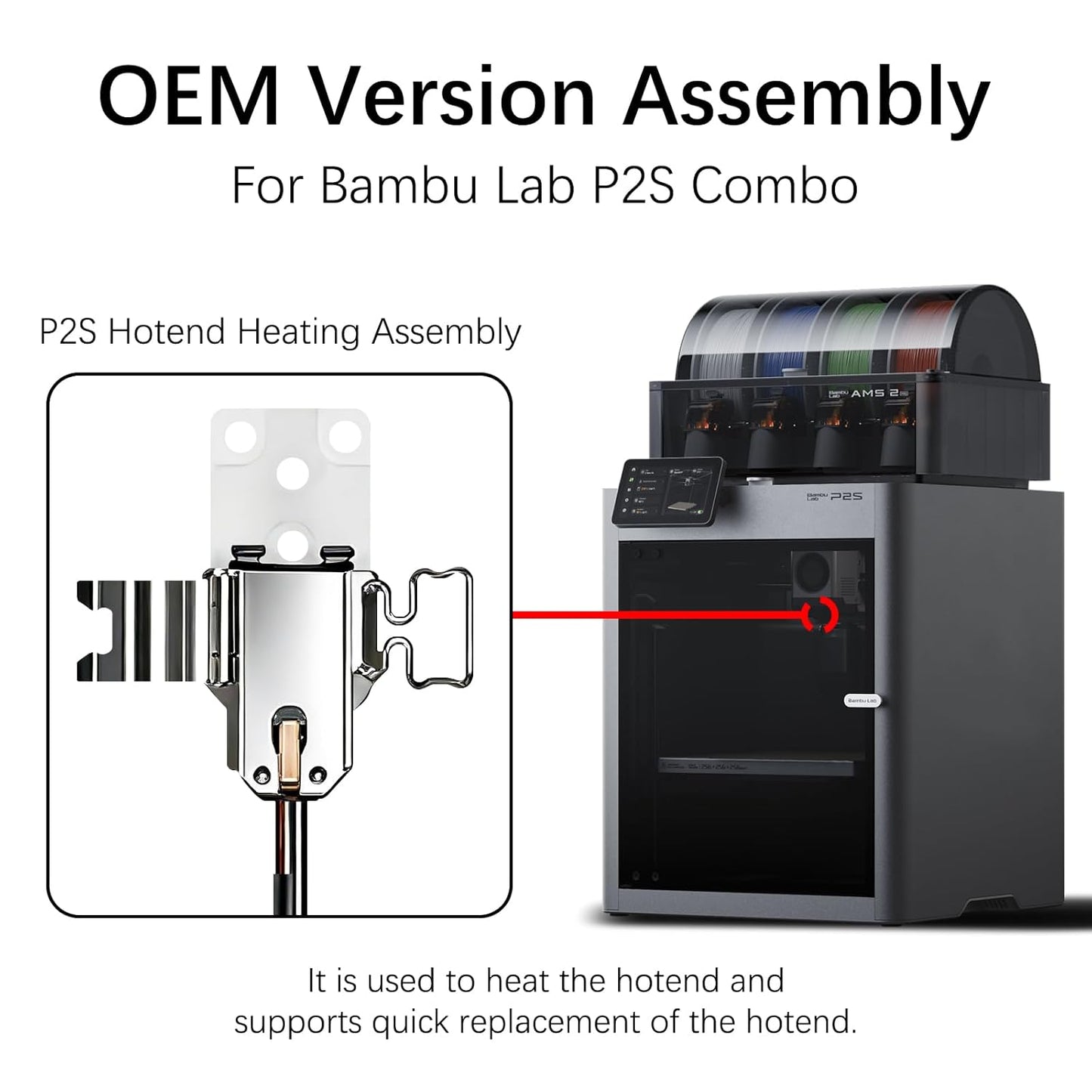 Original P2S Hotend Heating Assembly Kit for Bambu Lab P2S 3D Printers, P2S Hotend Heating Component Quick-Change with Heater Cartridge & Thermistor, Base Clip 3D Printer P2S Accessories