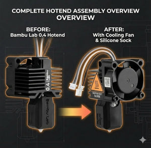 Original Bambuu Lab X1C, X1E Hotend Complete Kit All-in-one Hardened Steel 0.4mm Nozzle, Cooling Fan&Heating Block for X1 Series 3D Printer Extruder Heating Block Replacement
