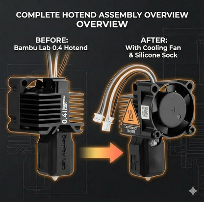 Original Bambuu Lab X1C, X1E Hotend Complete Kit All-in-one Hardened Steel 0.4mm Nozzle, Cooling Fan&Heating Block for X1 Series 3D Printer Extruder Heating Block Replacement