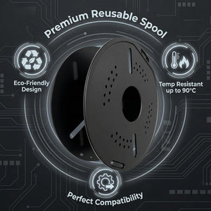 Reusable 3D Printer Filament Spool, Black, Heat Resistant Up to 90°C, Compatible with Bambu Lab A1/A1 Mini/X1/X1C/X1E/X2C/P1P/P1S/P2S/H2 Series