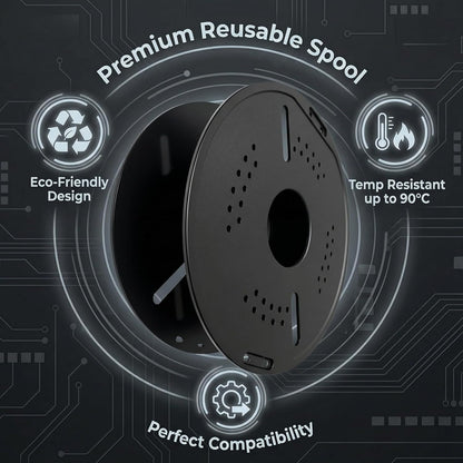 Reusable 3D Printer Filament Spool, Black, Heat Resistant Up to 90°C, Compatible with Bambu Lab A1/A1 Mini/X1/X1C/X1E/X2C/P1P/P1S/P2S/H2 Series