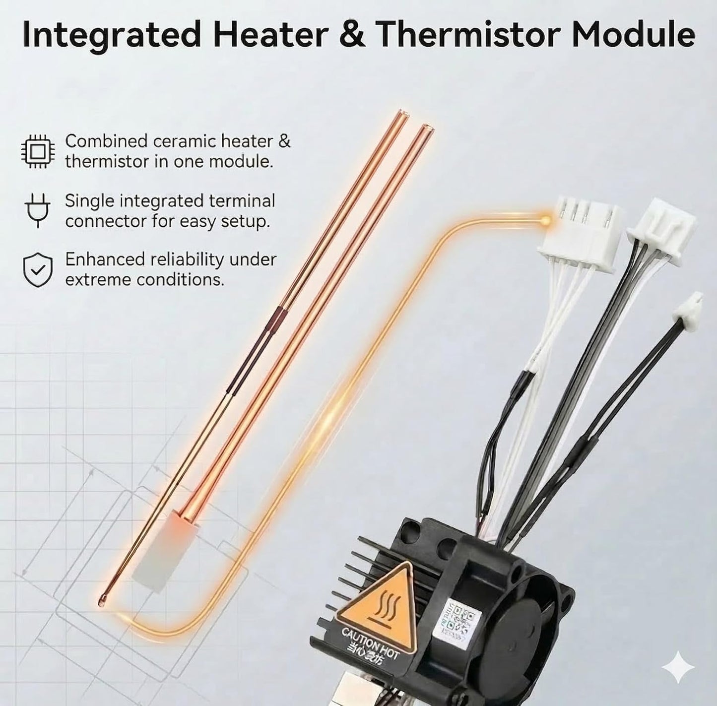 Original Bambuu Lab X1C, X1E Hotend Complete Kit All-in-one Hardened Steel 0.4mm Nozzle, Cooling Fan&Heating Block for X1 Series 3D Printer Extruder Heating Block Replacement