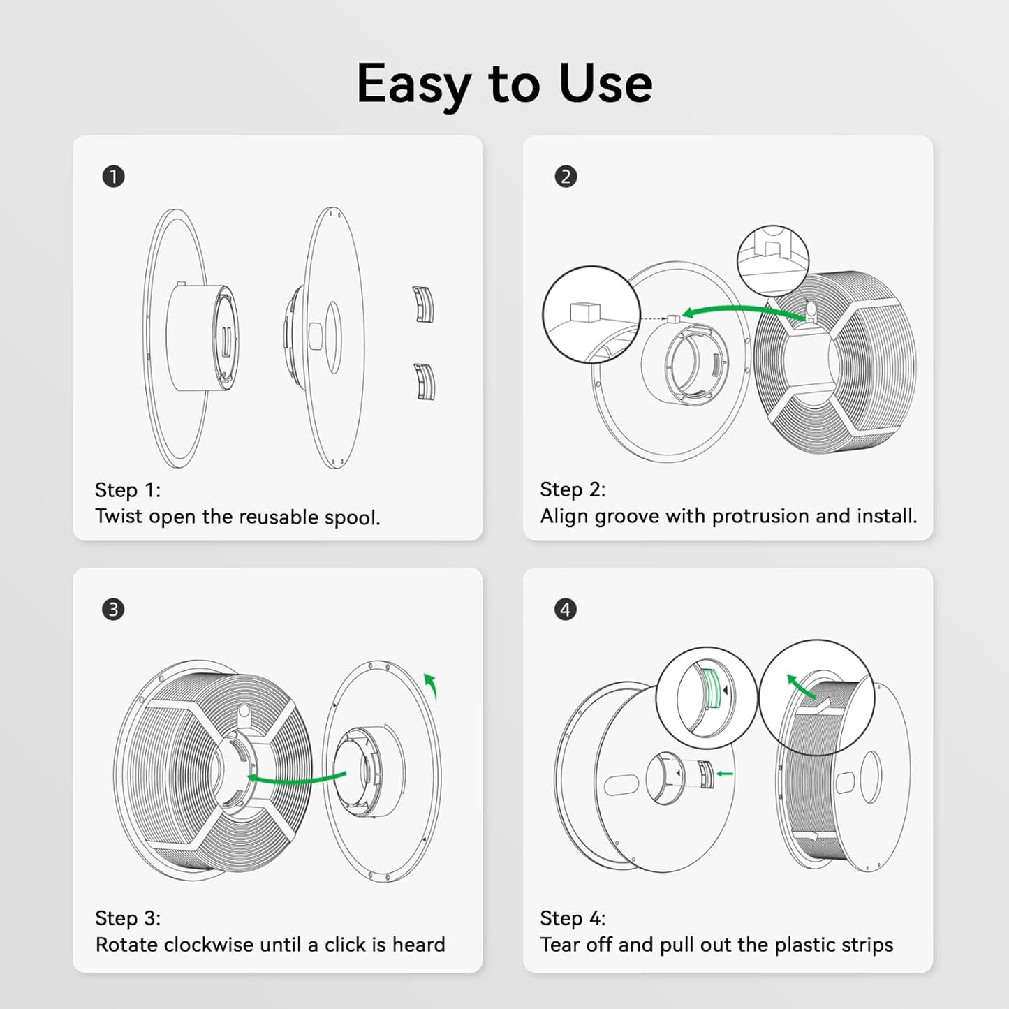 Original Bamboo Filament Reusable Spool, Low-Temp Environment ≤ 70°C for PLA PETG, White, Compatible with Bambu Lab A1/A1 mini/X1/X1C/X1E/X2C/P1P/P1S/P2S /H2S/H2D/H2D Pro/H2C 3D Printers