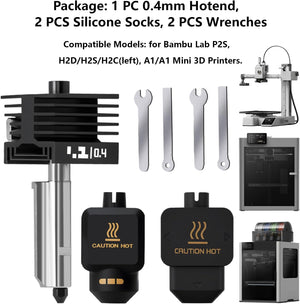 Upgrade 0.4mm P2S/H2S Hotend Kit, 3D Printer Print Head Hot End Heating Block Kit with 0.4mm Removable Hardened Steel Nozzle for Bambu Lab H2D, H2C, A1/A1 Mini