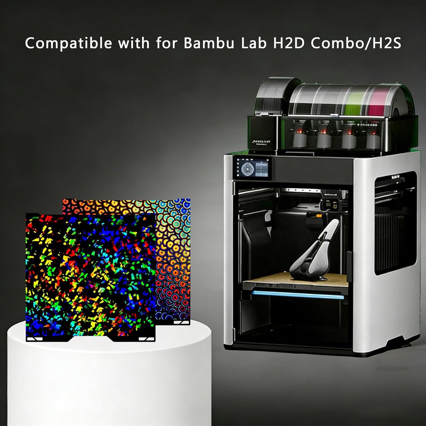 Build Plate for Bambu Lab H2D H2S: Smooth Platform Print Bed PEI Sheet for H2D Combo/H2S 3D Printer, Double Sided Flexible Spring Steel Build Plate for 3D Printing Hobbyist, 355x346mm