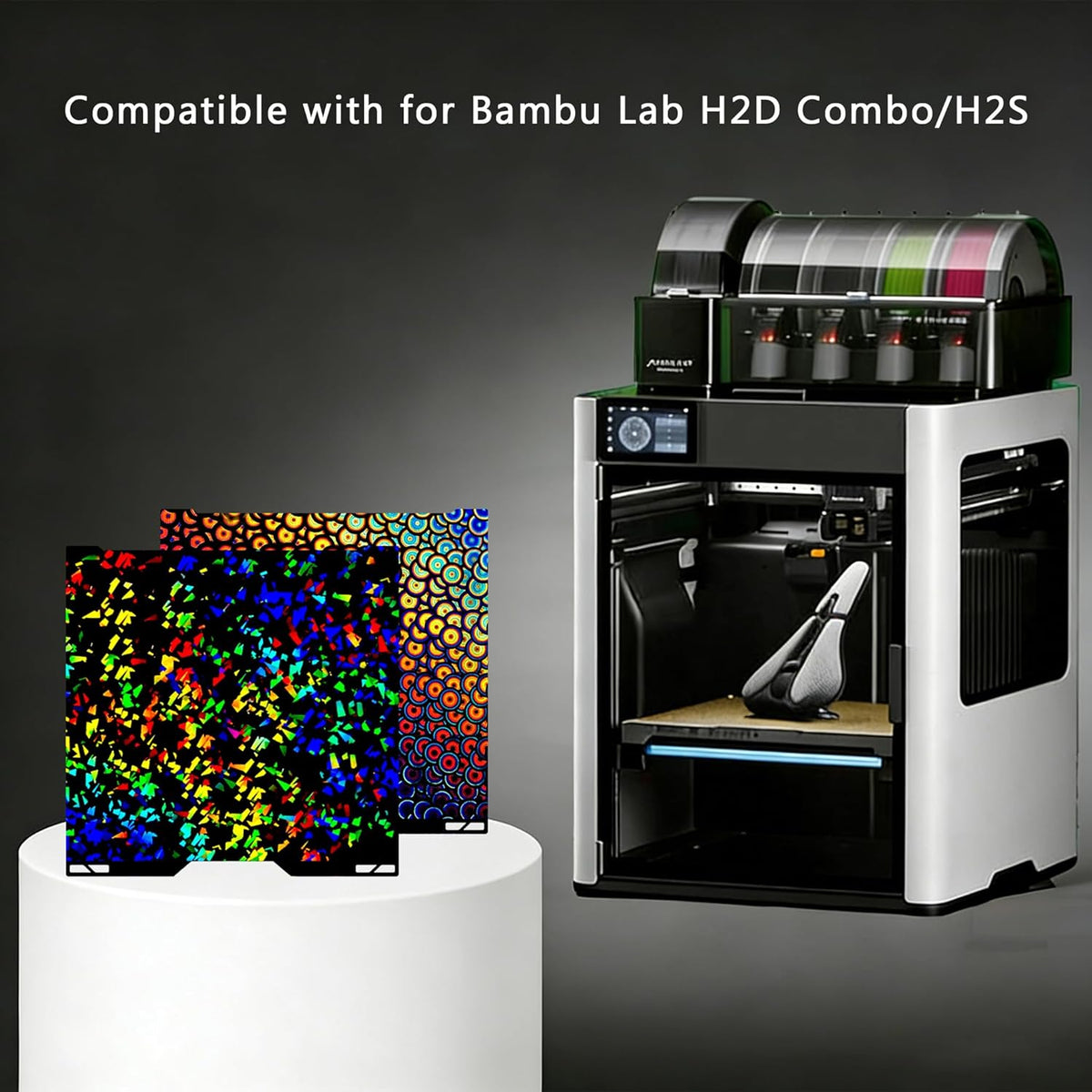 Build Plate for Bambu Lab H2D H2S: Smooth Platform Print Bed PEI Sheet for H2D Combo/H2S 3D Printer, Double Sided Flexible Spring Steel Build Plate for 3D Printing Hobbyist, 355x346mm