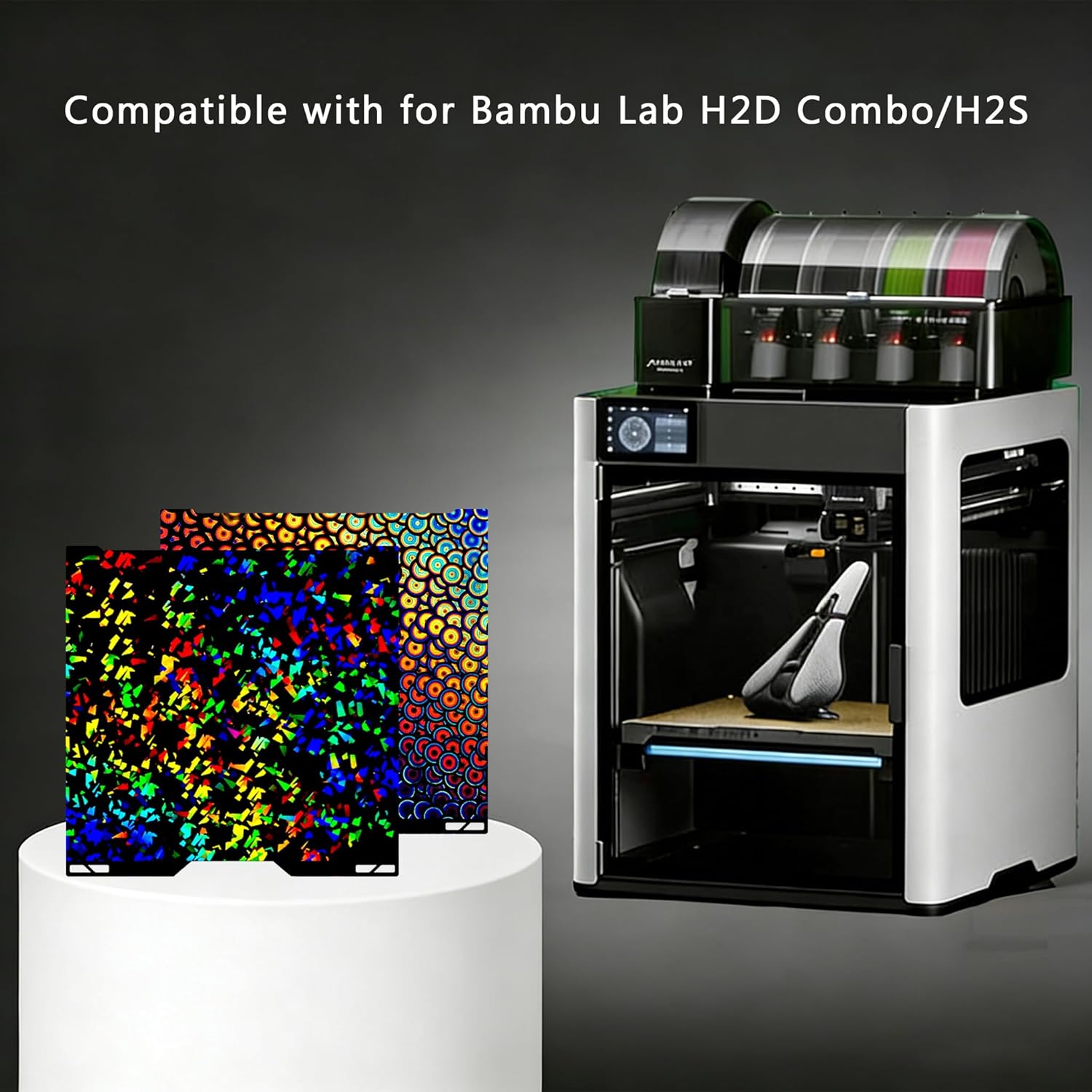 Build Plate for Bambu Lab H2D H2S: Smooth Platform Print Bed PEI Sheet for H2D Combo/H2S 3D Printer, Double Sided Flexible Spring Steel Build Plate for 3D Printing Hobbyist, 355x346mm