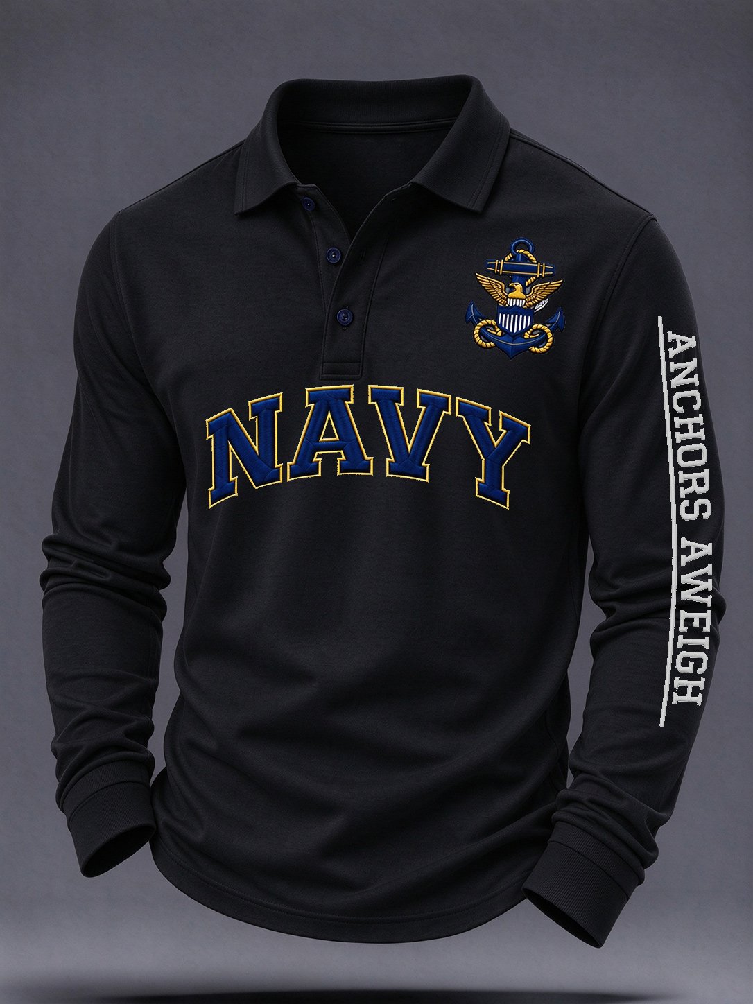 Men's US Veteran Print Long-Sleeve Polo Shirt