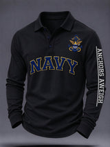 Men's US Veteran Print Long-Sleeve Polo Shirt