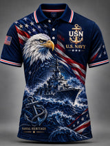 Men's Retro US Navy Art Print Polo Shirt