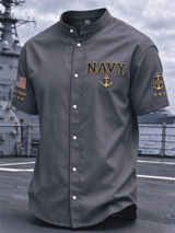 Men's American Veterans Print Stand-Up Collar Shirt