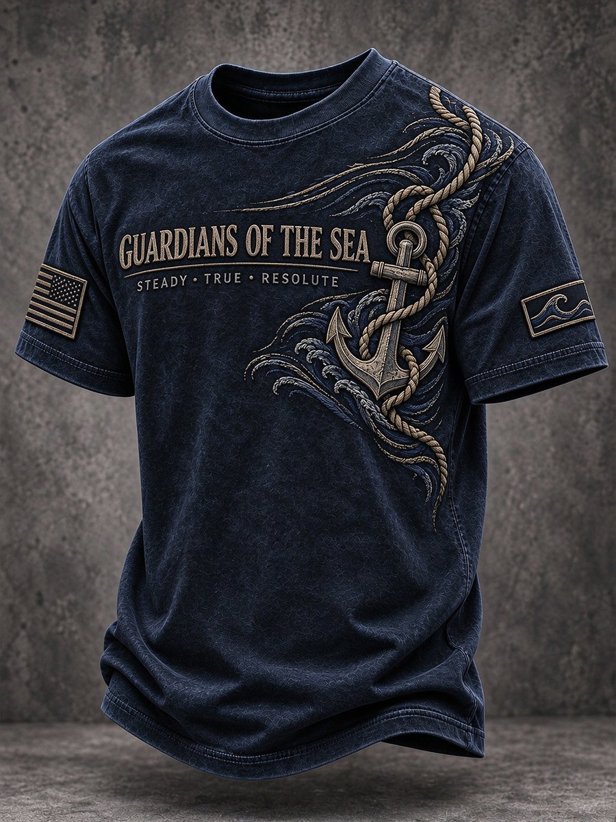 Men's Navy Veteran Print Casual Top